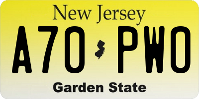 NJ license plate A70PWO