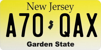 NJ license plate A70QAX