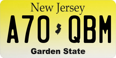 NJ license plate A70QBM