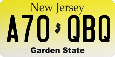 NJ license plate A70QBQ
