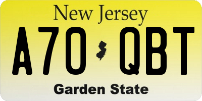 NJ license plate A70QBT