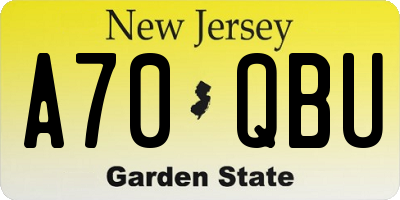 NJ license plate A70QBU