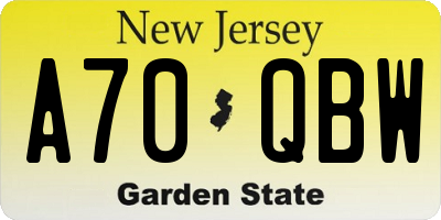 NJ license plate A70QBW