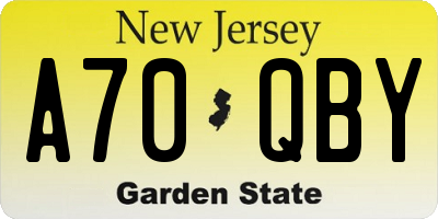 NJ license plate A70QBY
