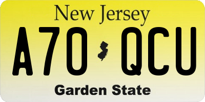 NJ license plate A70QCU
