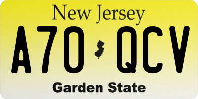 NJ license plate A70QCV