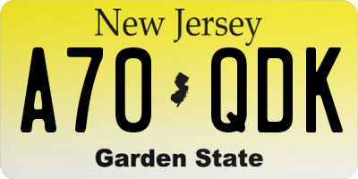 NJ license plate A70QDK