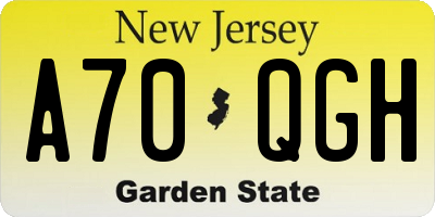 NJ license plate A70QGH