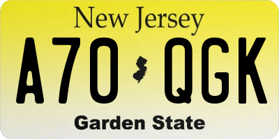 NJ license plate A70QGK
