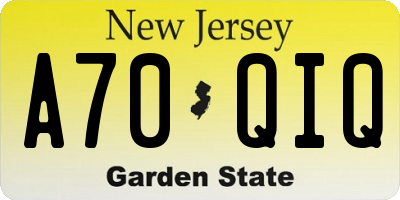 NJ license plate A70QIQ