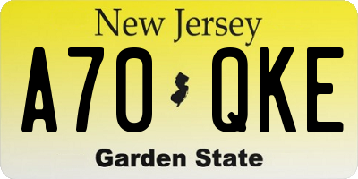 NJ license plate A70QKE