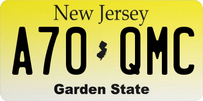 NJ license plate A70QMC