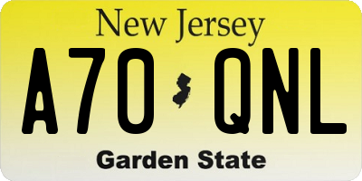 NJ license plate A70QNL