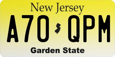 NJ license plate A70QPM