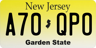NJ license plate A70QPO
