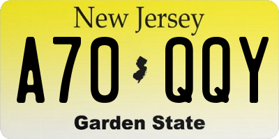 NJ license plate A70QQY
