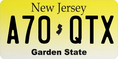 NJ license plate A70QTX