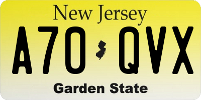 NJ license plate A70QVX