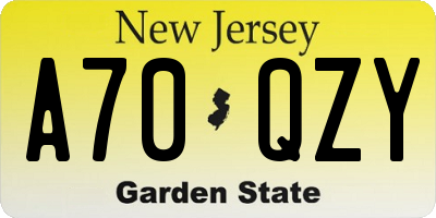 NJ license plate A70QZY