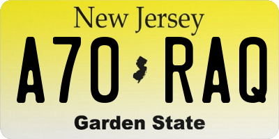 NJ license plate A70RAQ