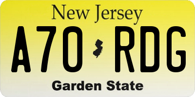 NJ license plate A70RDG