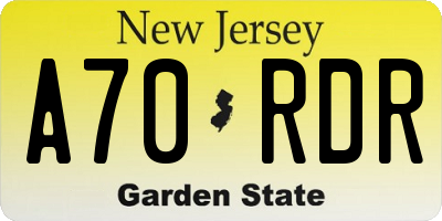 NJ license plate A70RDR