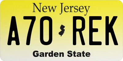NJ license plate A70REK