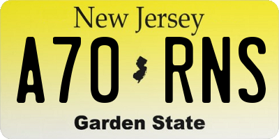 NJ license plate A70RNS