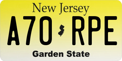NJ license plate A70RPE