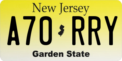 NJ license plate A70RRY