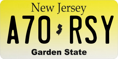 NJ license plate A70RSY