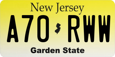 NJ license plate A70RWW