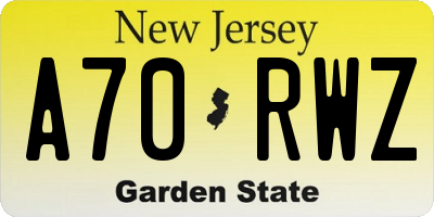NJ license plate A70RWZ