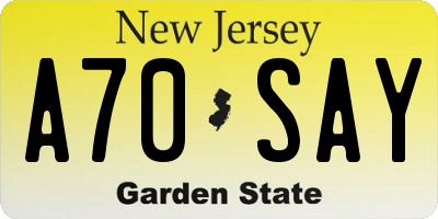 NJ license plate A70SAY