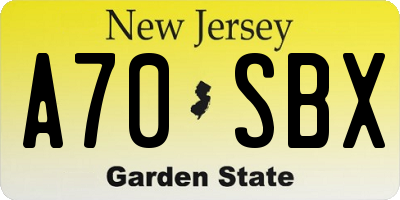 NJ license plate A70SBX