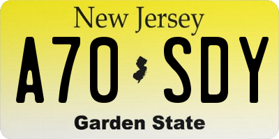 NJ license plate A70SDY