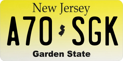NJ license plate A70SGK
