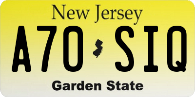 NJ license plate A70SIQ