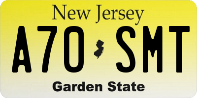 NJ license plate A70SMT
