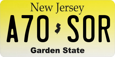 NJ license plate A70SOR
