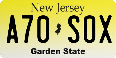 NJ license plate A70SOX