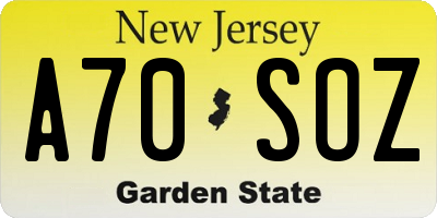 NJ license plate A70SOZ