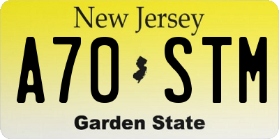 NJ license plate A70STM