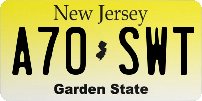 NJ license plate A70SWT