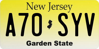NJ license plate A70SYV