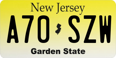 NJ license plate A70SZW