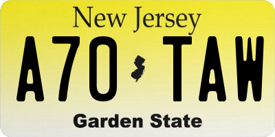 NJ license plate A70TAW