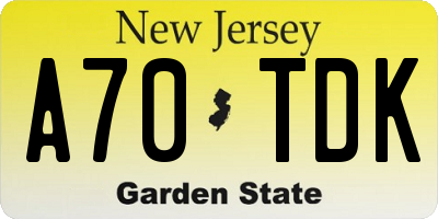 NJ license plate A70TDK