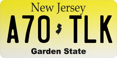NJ license plate A70TLK