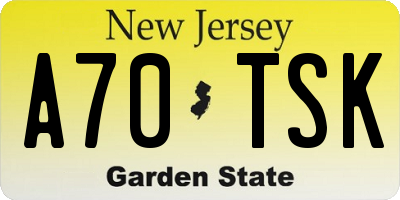 NJ license plate A70TSK